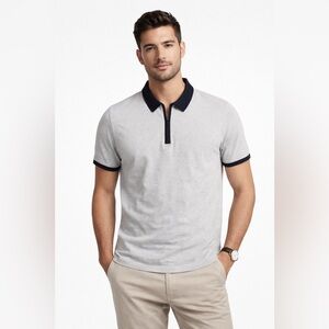 Express Men’s Gray 1/4 Zip Polo Shirt Size Large Short Sleeve Casual Modern Fit